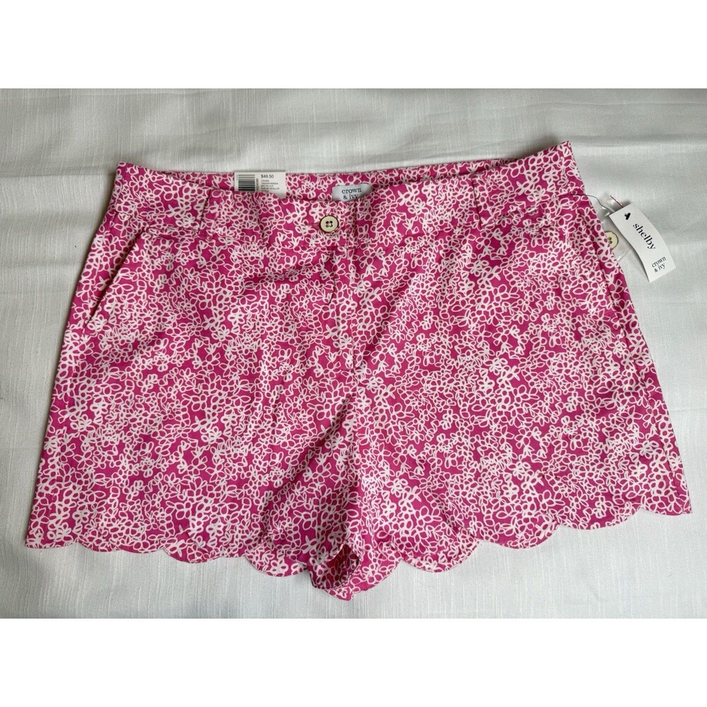 Crown & Ivy Shelby Scalloped Shirts In Pink Floral Sz 12 New
